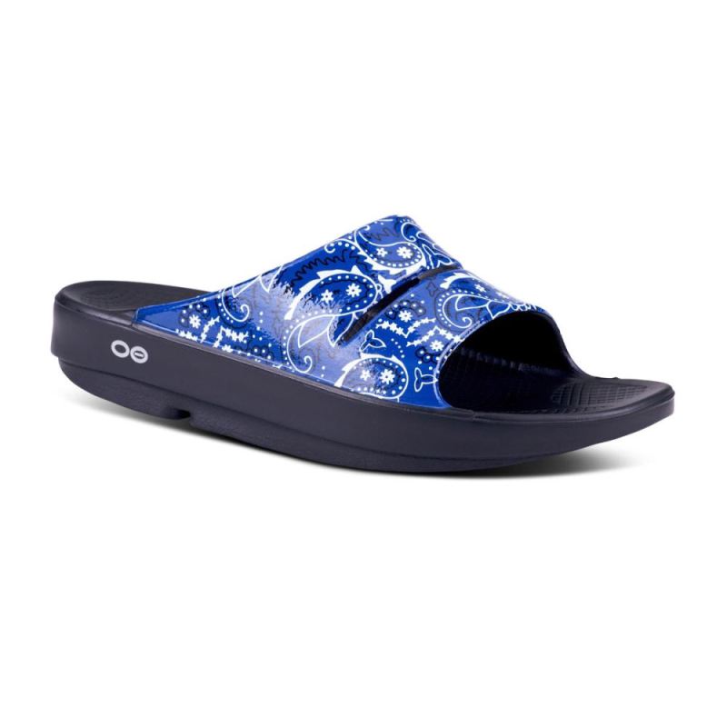 Oofos Women's OOahh Luxe Slide Sandal - Blue Bandana